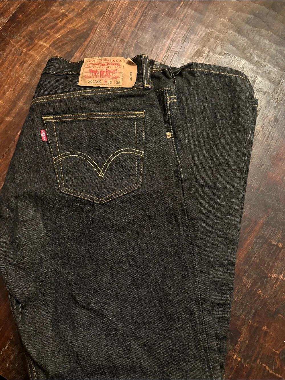 Levi's Men's Straight Jeans in Dark Indigo with Yellow Stitching 36x36